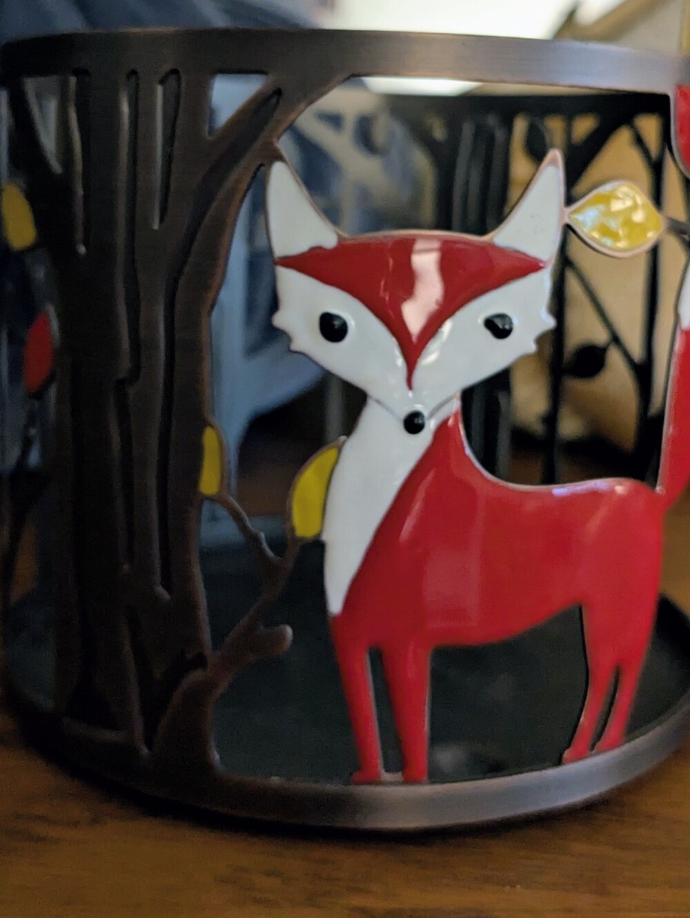 Bath & Body Works Red Fox 3-Wick Candle Holder Bronze Colored Orange Red Leaves